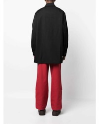 Chemise à manches longues en laine ornée noire Jil Sander