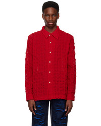 Chemise à manches longues en laine rouge Séfr