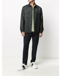 Chemise à manches longues en laine vert foncé Z Zegna