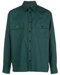 Chemise à manches longues en laine vert foncé Marni