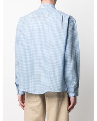 Chemise à manches longues en lin à carreaux bleu clair Jacquemus