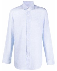 Chemise à manches longues en lin à carreaux bleu clair Tintoria Mattei