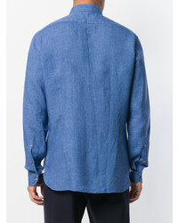 Chemise à manches longues en lin à carreaux bleue Borrelli