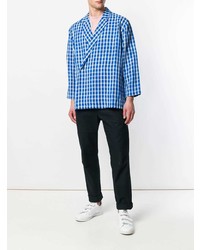 Chemise à manches longues en lin à carreaux bleue Sunnei