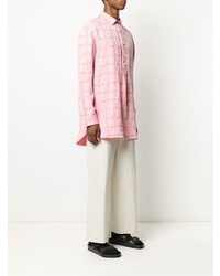 Chemise à manches longues en lin à carreaux rose JW Anderson