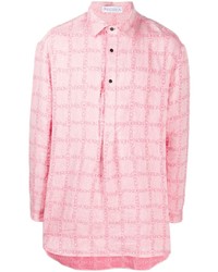 Chemise à manches longues en lin à carreaux rose JW Anderson