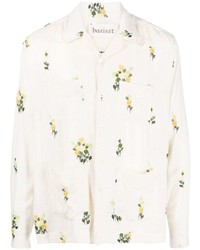 Chemise à manches longues en lin à fleurs beige Baziszt