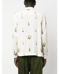 Chemise à manches longues en lin à fleurs beige Baziszt