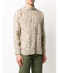 Chemise à manches longues en lin à fleurs beige 120% Lino