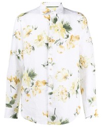 Chemise à manches longues en lin à fleurs blanche