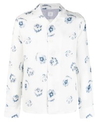 Chemise à manches longues en lin à fleurs blanche Eleventy