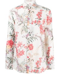Chemise à manches longues en lin à fleurs blanche Etro