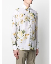 Chemise à manches longues en lin à fleurs blanche Tintoria Mattei