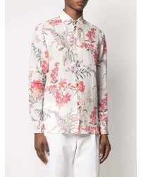 Chemise à manches longues en lin à fleurs blanche Etro