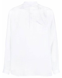 Chemise à manches longues en lin à fleurs blanche Lardini