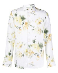 Chemise à manches longues en lin à fleurs blanche Tintoria Mattei