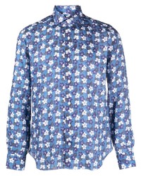 Chemise à manches longues en lin à fleurs bleu clair Barba