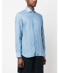 Chemise à manches longues en lin à fleurs bleu clair Barba