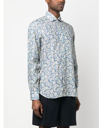 Chemise à manches longues en lin à fleurs bleu clair Barba