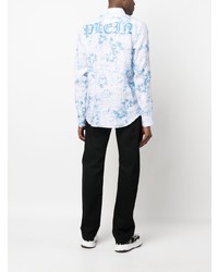 Chemise à manches longues en lin à fleurs bleu clair Philipp Plein