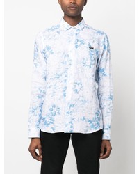 Chemise à manches longues en lin à fleurs bleu clair Philipp Plein