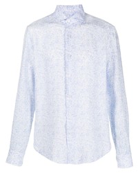Chemise à manches longues en lin à fleurs bleu clair Orian