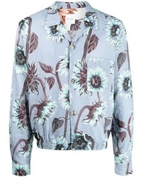 Chemise à manches longues en lin à fleurs bleu clair Paul Smith