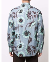 Chemise à manches longues en lin à fleurs bleu clair Paul Smith