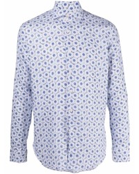 Chemise à manches longues en lin à fleurs bleu clair Xacus
