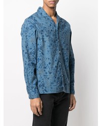 Chemise à manches longues en lin à fleurs bleue Officine Generale