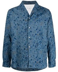 Chemise à manches longues en lin à fleurs bleue Officine Generale