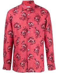 Chemise à manches longues en lin à fleurs fuchsia