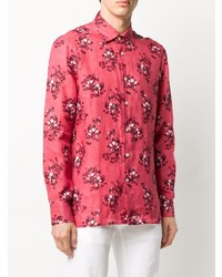 Chemise à manches longues en lin à fleurs fuchsia Kiton
