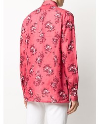 Chemise à manches longues en lin à fleurs fuchsia Kiton