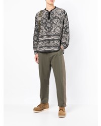 Chemise à manches longues en lin à fleurs gris foncé VISVIM