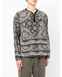 Chemise à manches longues en lin à fleurs gris foncé VISVIM