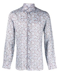 Chemise à manches longues en lin à fleurs marron