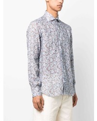 Chemise à manches longues en lin à fleurs marron Barba