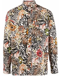 Chemise à manches longues en lin à fleurs multicolore Tintoria Mattei