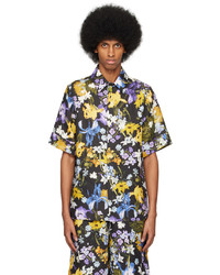 Chemise à manches longues en lin à fleurs noire