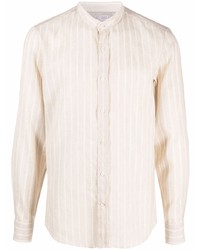 Chemise à manches longues en lin à rayures verticales beige Brunello Cucinelli