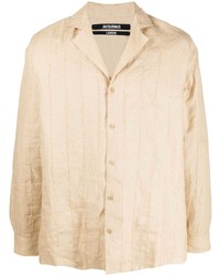 Chemise à manches longues en lin à rayures verticales beige Jacquemus