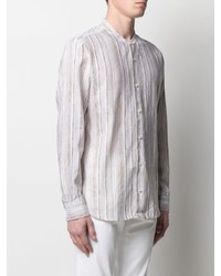 Chemise à manches longues en lin à rayures verticales beige Z Zegna