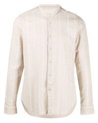 Chemise à manches longues en lin à rayures verticales beige Tintoria Mattei