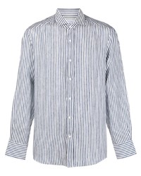 Chemise à manches longues en lin à rayures verticales blanc et bleu marine Brunello Cucinelli