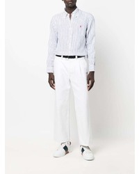 Chemise à manches longues en lin à rayures verticales blanc et bleu marine Polo Ralph Lauren