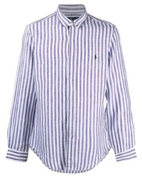 Chemise à manches longues en lin à rayures verticales blanc et bleu marine Polo Ralph Lauren