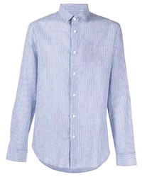 Chemise à manches longues en lin à rayures verticales blanc et bleu Armani Exchange