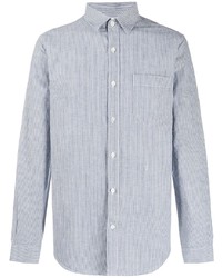 Chemise à manches longues en lin à rayures verticales blanc et bleu Closed