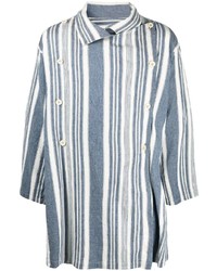 Chemise à manches longues en lin à rayures verticales blanc et bleu Maison Margiela